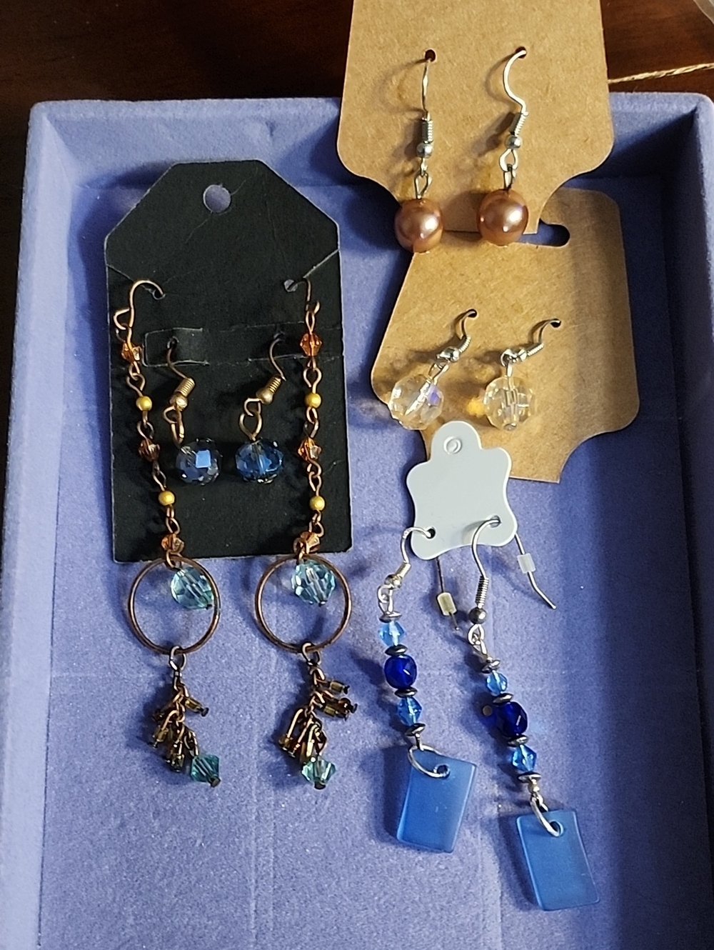 Blue Glass Bead Dangle Earrings — Elegant Women's Jewelry
